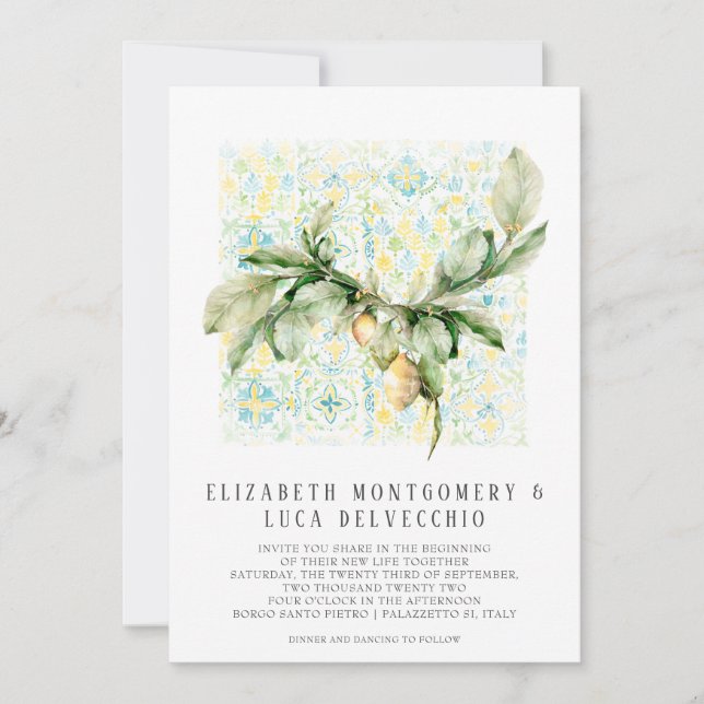 Jardín de limoneros italiano | Invitación boho bot (Anverso)