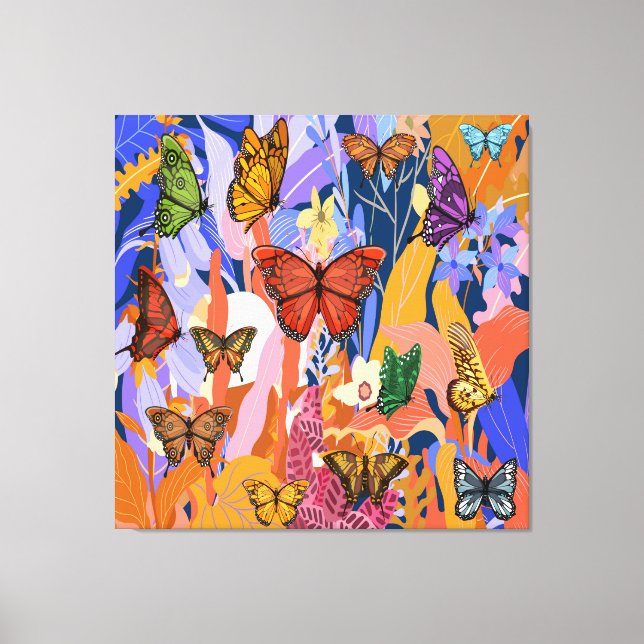 Jardín de mariposas en lienzo estirado (Anverso)