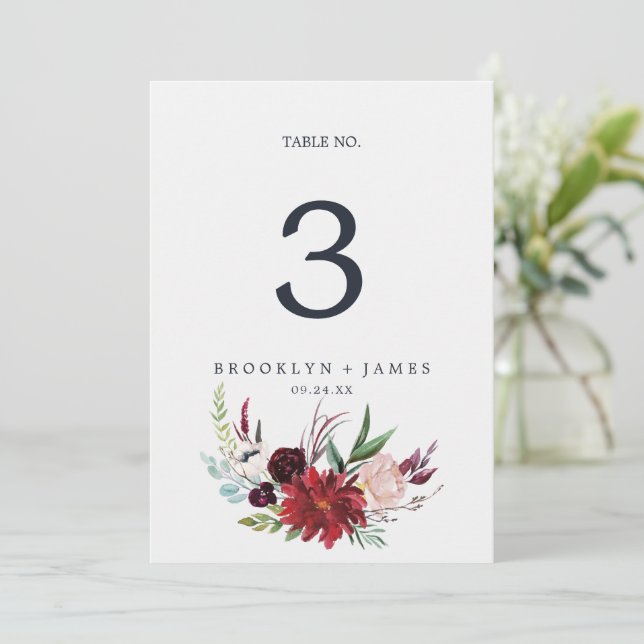Jardín de otoño | Borgoña 5 x 7" Número de tabla (Anverso de pie)