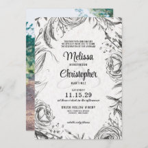 Jardín de primavera con invitación a la boda de fo