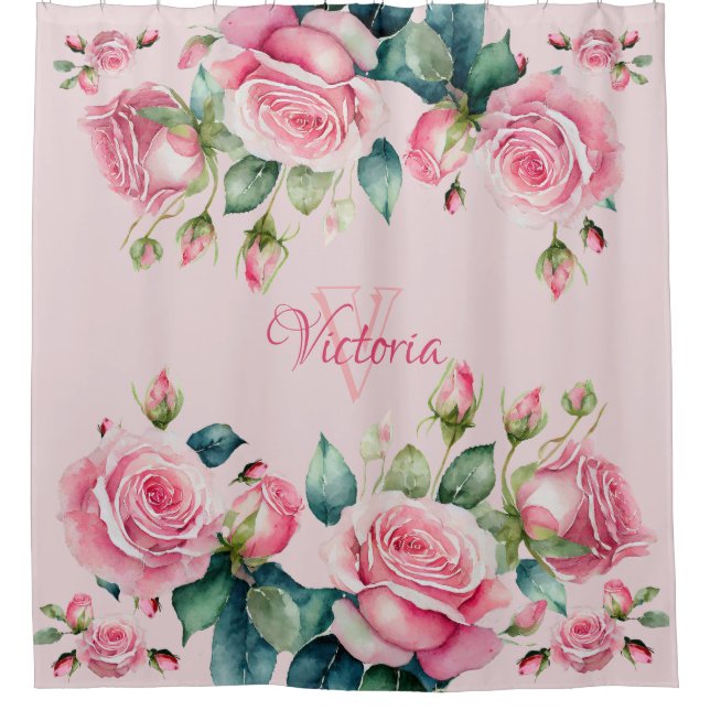 Jardín de Rosas Caprichoso: Cortina de Ducha Rosa  (Anverso)