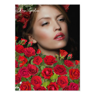 Jardín de Rosas Rojas Vibrantes Floral Foto Texto