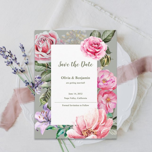 Jardín de Rubor Tarjeta de Guardar la Fecha de Bod (Blush Garden Romantic Floral Wedding Save the Date Announcement Postcard)