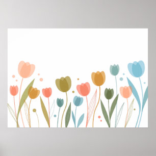 Jardín de Tulipanes Colorido Póster Floral Minimal