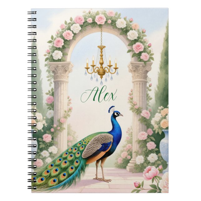 "Jardín del Pavo Real" Cuaderno Personalizado en E (Frente)