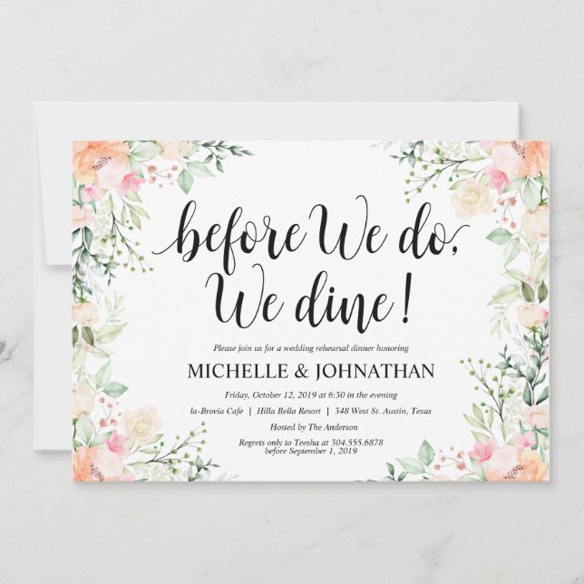 Jardín Elegancia Boda Ensayo Cena Invitaciones (Anverso)