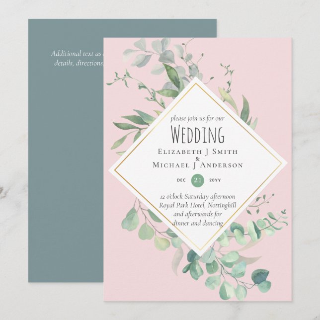 Jardín Eucalyptus Greenery DUSTY PINK Boda (Anverso / Reverso)