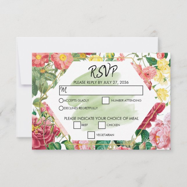 Jardín floral, acuarela y boda geométrica RSVP (Anverso)