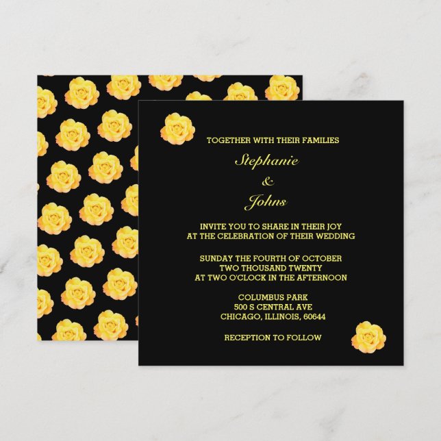 Jardín floral amarillo negro elegante Boda elegant (Anverso / Reverso)