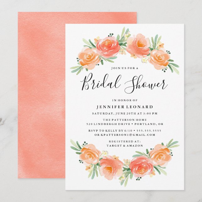 Jardín Floral de Melocotón | Invitación a Despedid (Anverso / Reverso)