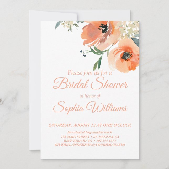 Jardín floral de Peach | Invitación a la ducha de  (Anverso)