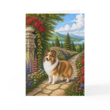 Jardín Inglés Shetland Sheepdog Tarjeta en Blanco