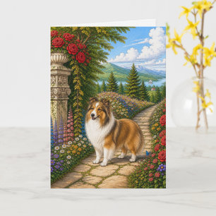 Jardín Inglés Shetland Sheepdog Tarjeta en Blanco