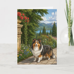 Jardín Inglés Shetland Sheepdog Tarjeta en Blanco