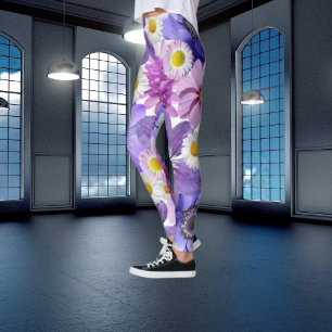Jardín, Leggings Elegantes de Color Púrpura Florid