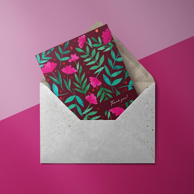 Jardín mágico - magenta y verde Tarjeta de agradec (Subido por el creador)