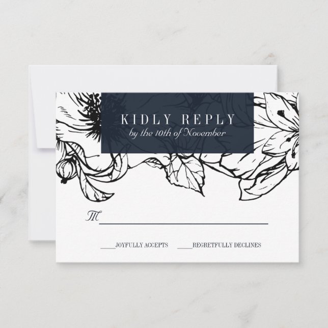 Jardín moderno | Azul | Boda floral RSVP (Anverso)