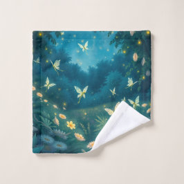 Jardín nocturno con flores y luciérnagas