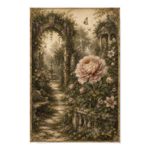Jardín Olvidado Peonía Arte Botánico Vintage en Pa