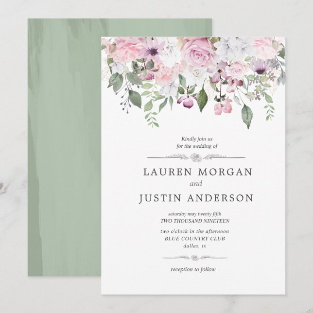 Jardín Rosa | Invitación a la boda (Anverso / Reverso)