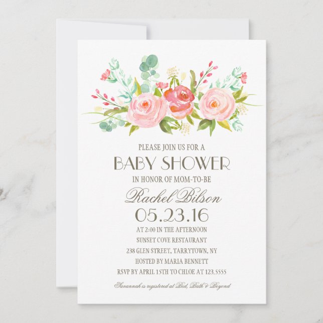 Jardín Rosa | Invitación de Baby Shower (Anverso)