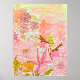 Jardín Surrealista Arte de Tinta Pastel Floral Imp