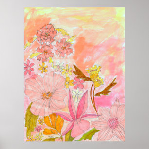Jardín Surrealista Arte de Tinta Pastel Floral Imp