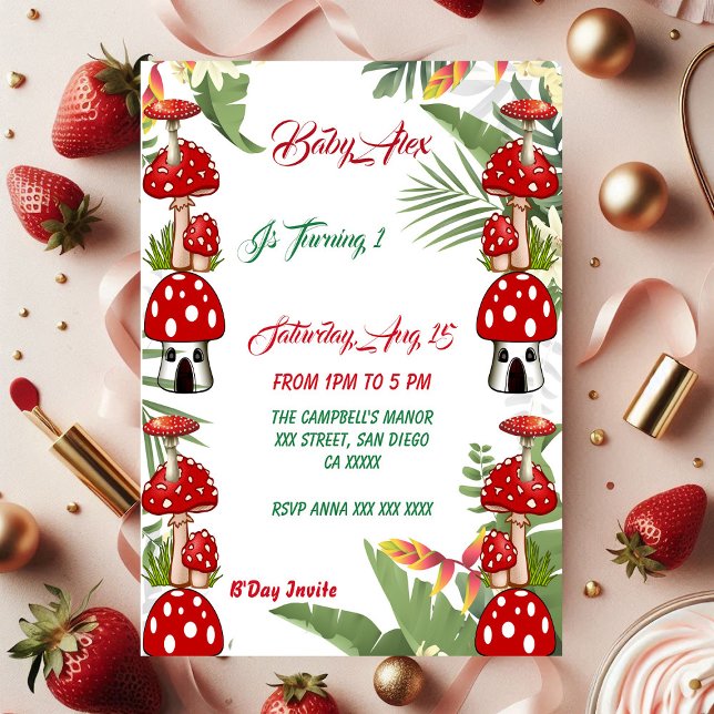 Jardín Toadstool Green Foliage Baby 1er cumpleaños (Garden Toadstool Green Foliage Baby 1st Birthday Cards)