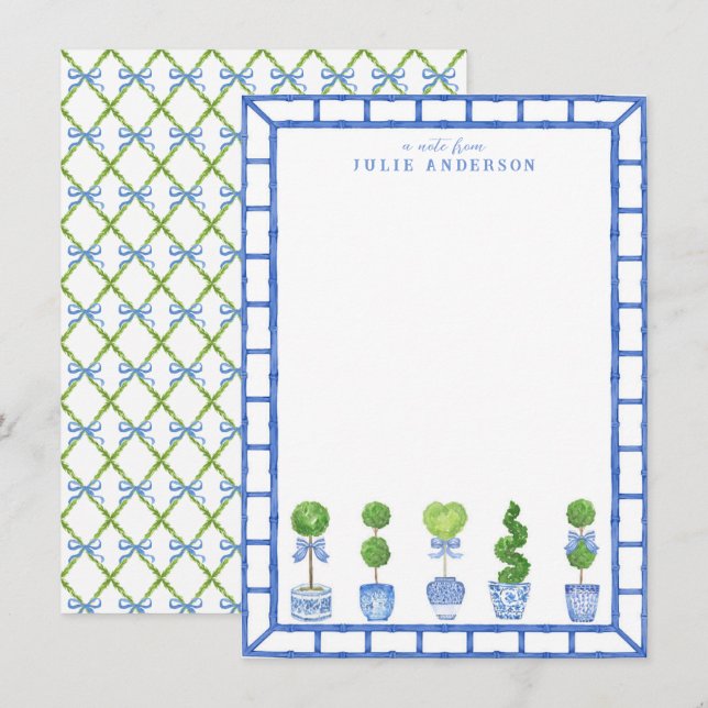 Jardín Topiary de Bambú | Tarjeta de nota Chinoise (Anverso / Reverso)