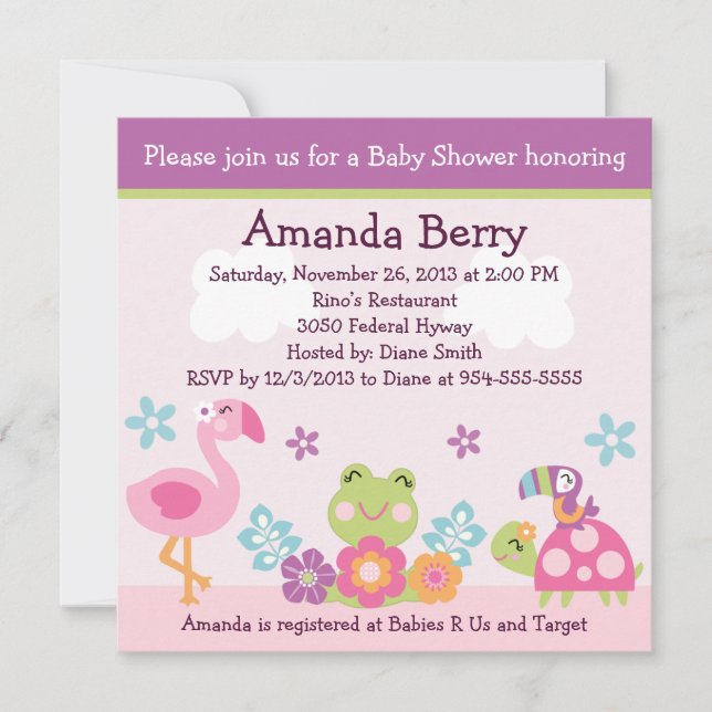 Jardín tropical/Animales Invitación a Baby Shower (Anverso)