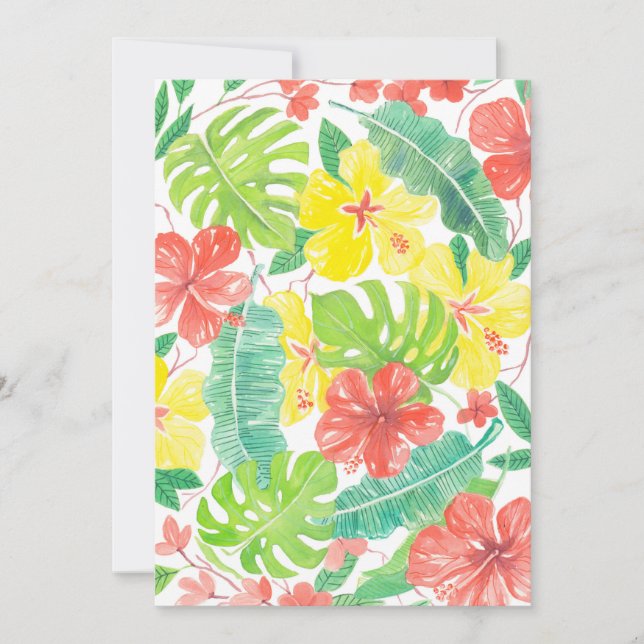 Jardín tropical, plumeria de hibiscos y hojas de p (Anverso)