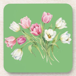 Jardín tulipanes de primavera. Posavasos de plásti