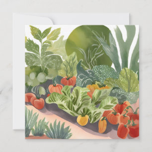 Jardín vegetal   Tarjeta de pintura acuarela