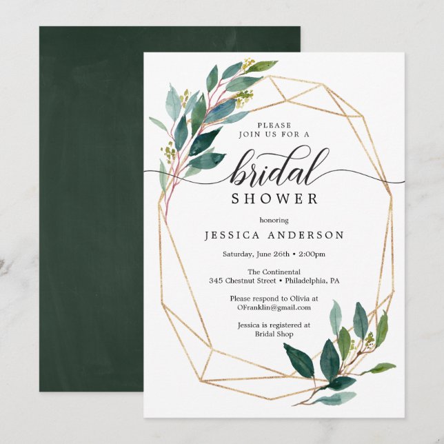 Jardín Verdes Bridal Ducha Invitación a la vegetac (Anverso / Reverso)