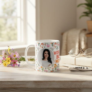 Jarra con foto de flor silvestre boho mejor mamá d