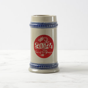Jarra De Cerveza 2024 año del dragón rojo blanco