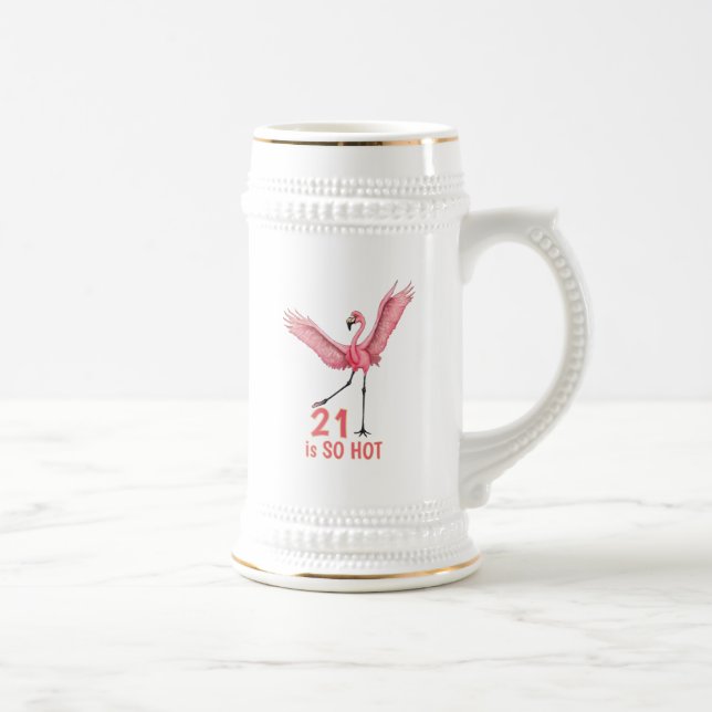 Jarra De Cerveza 21st Birthday Humor Hot Flamingo Pink Gold (Derecha)