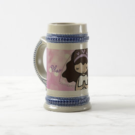 Jarra De Cerveza Adorable First Holy Communia brunette chica nombre