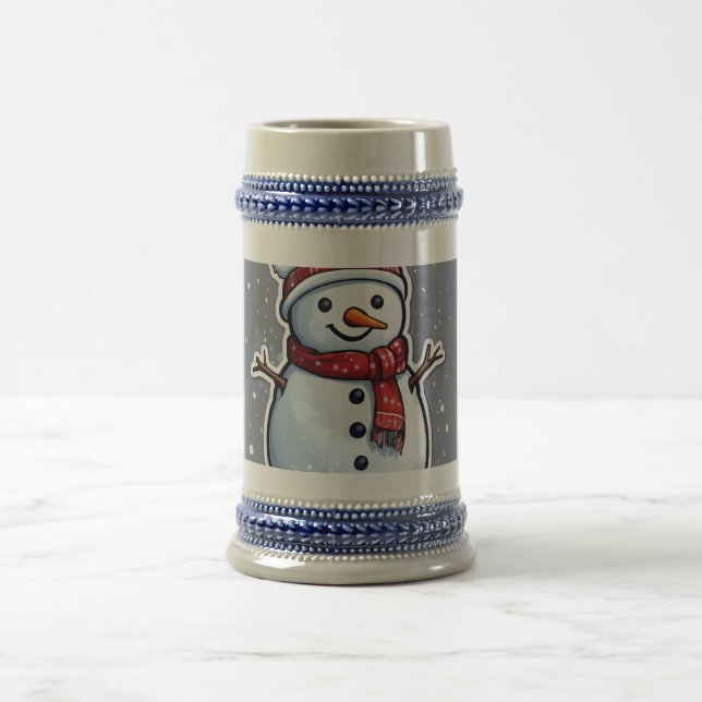 Jarra De Cerveza Adorable hombre de nieve con Navidades asustado (Centro)