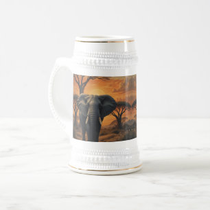 Jarra De Cerveza African Elephant Sunset Wildlife Art