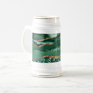Jarra De Cerveza Agate Green Gold Custom Name Beer Stein