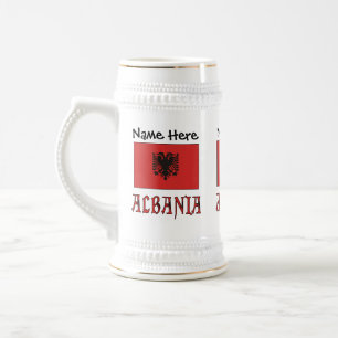 Jarra De Cerveza Albania y bandera albanesa con tu nombre