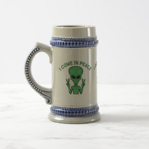 Jarra De Cerveza Alienígena Verde Vengo En Paz Extraterrestre OVNI