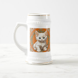 Jarra De Cerveza Alphonse Mucha Art Nouveau Gatito Blanco