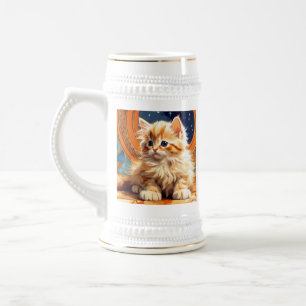 Jarra De Cerveza Alphonse Mucha Art Nouveau Naranja Cat