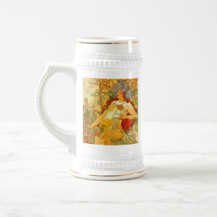 Jarra De Cerveza Alphonse Mucha Art Nouveau Otoño