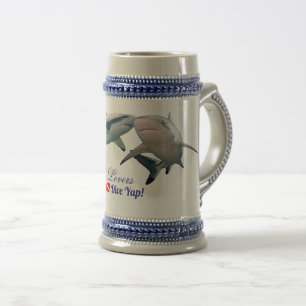 Jarra De Cerveza Amantes del tiburón blanco rotan vidrio