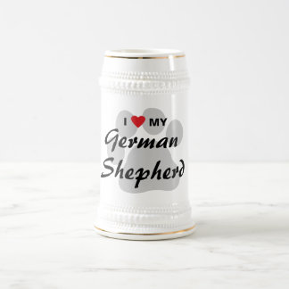 Jarra De Cerveza Amo (corazón) a mi pastor alemán Pawprint