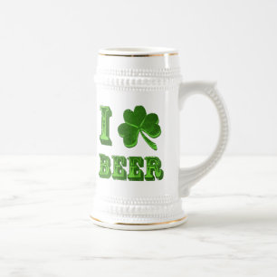 Jarra De Cerveza Amo el stein del día de St Patrick del trébol de