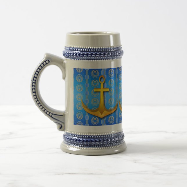 Jarra De Cerveza Anclaje dorado Cerulean azul Stein Mug (Izquierda)